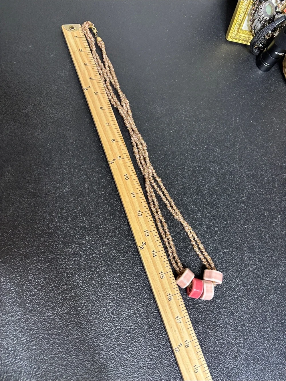 Rose Gold Boho Unique Beaded Long Necklace Pink Ceramic Accents